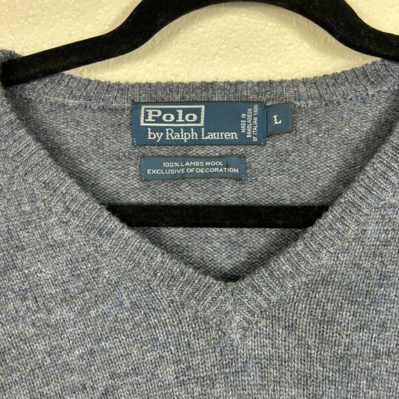 Polo Ralph Lauren Men's Vintage Lambswool V-Neck Sweater Blue Sz Large - Picture 5 of 7
